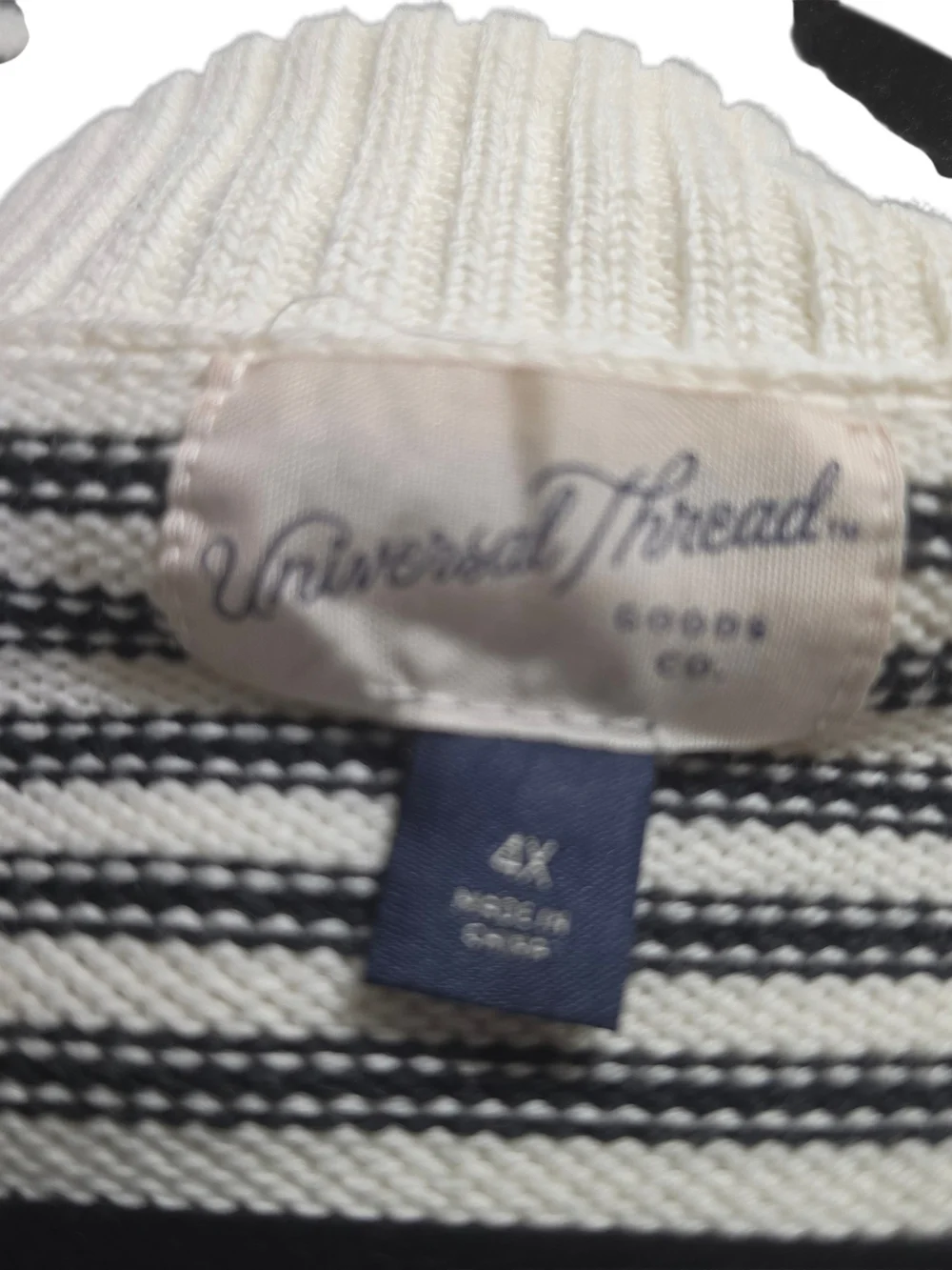 Striped Collared V-Neck Sweater - Black & White